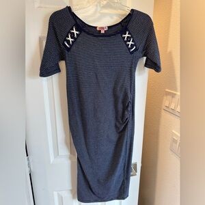 4/$15 Maternity Feathers Navy and White Striped Dress